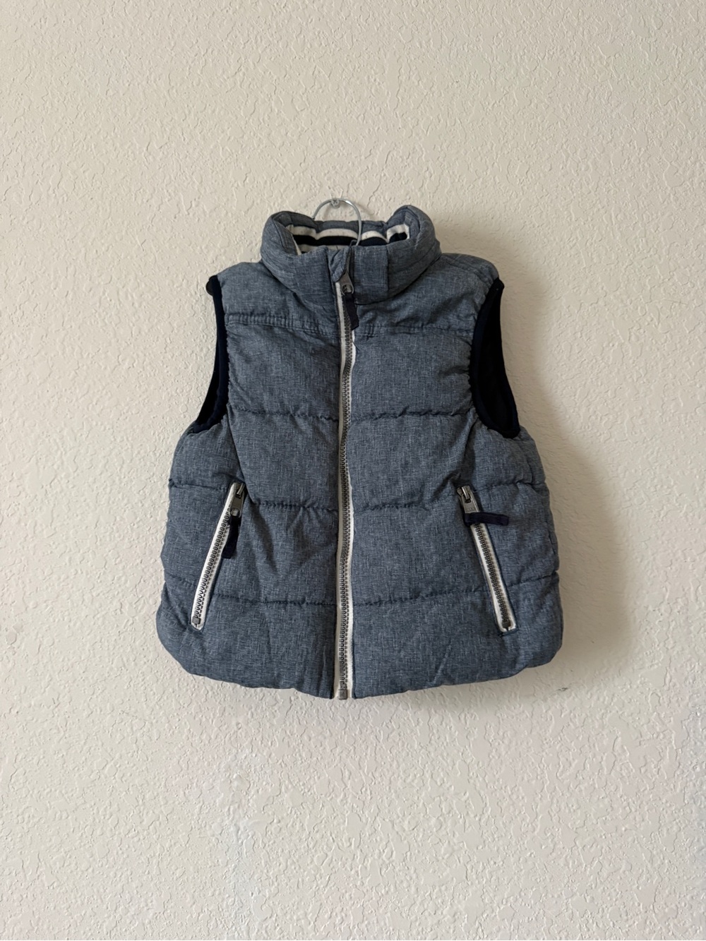 H&M Heather Gray Quilted Kids Vest with Navy Trim